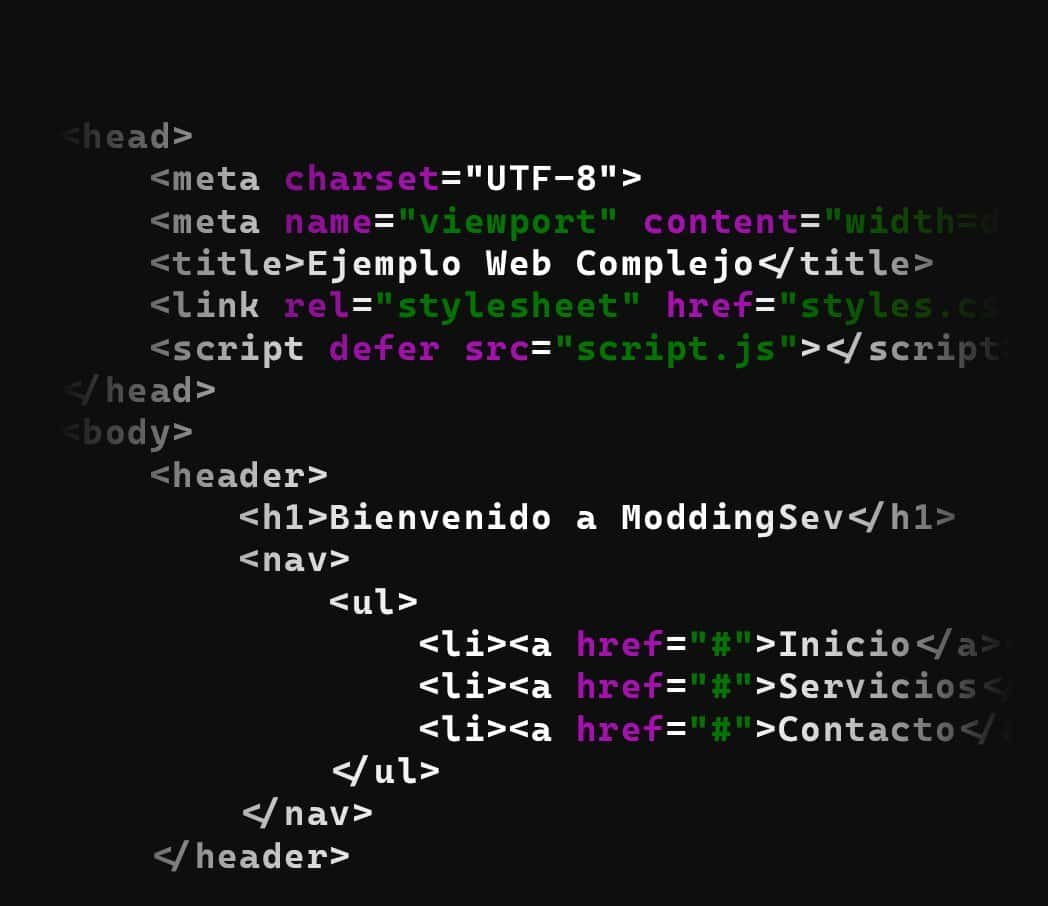 Fragmento de código HTML en un editor, ejemplo para desarrollo web.