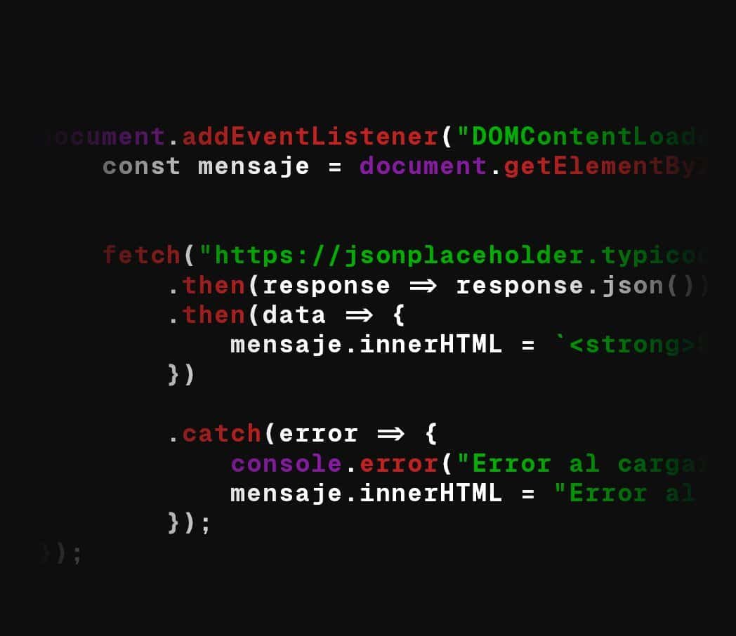 Ejemplo de código Javascript visualizado en un editor de texto, ejemplo de desarrollo web.